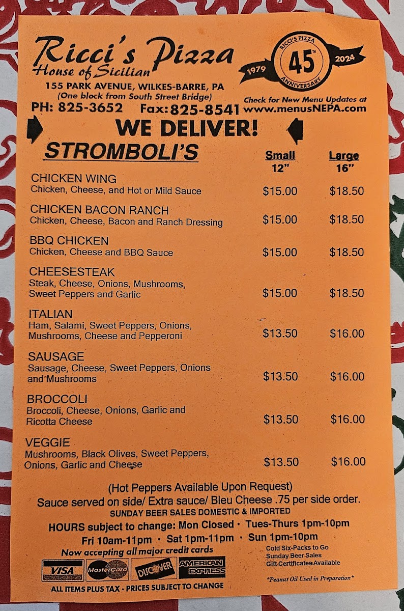 Ricci's Pizzeria Menu - Image 2